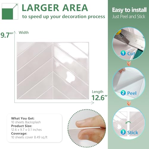 STICKGOO Herringbone Peel and Stick Backsplash, Smoky Pink, 10 Sheets | 12.6 x 9.7 in, Thicker Rectangular Vinyl Stick-On Wall Tiles, Easy Alignment, Waterproof, Easy to Clean, Kitchen/Bathroom - color: Smoky Pink, size: Pack of 10