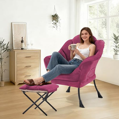 Lazy Chair with Ottoman Comfy Accent Lounge Chair with Side Pocket Cozy Chair Modern Reading Armchair with Footrest Upholstered Sofa Chair for Small Spaces Living Room Dorm Bedroom WineRed - color: Winered