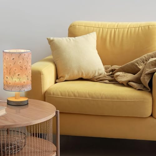 Fustylead Daisy Flower White and Tan Bedside Table Lamps with USB Port for Bedroom Lamp Accent Table Lamp Small Nightstand Lamp Sturdy Linen Shade Wooden Decorative Lamps for Office Dorm Home - color: Daisy Flower