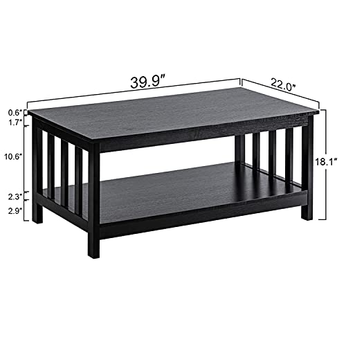 ChooChoo Mission Coffee Table, Black Wood Living Room Table with Shelf, 40 Black - color: Black, size: 22"D x 39.9"W x 18.1"H