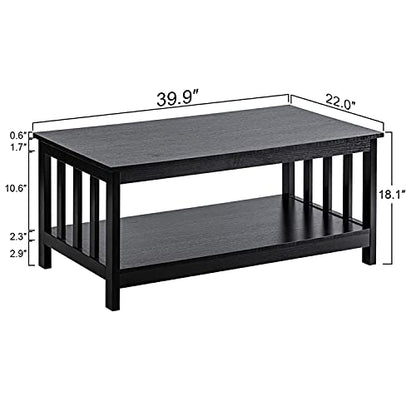 ChooChoo Mission Coffee Table and Black End Table for Small Spaces, Living Room Table with Shelf, Narrow Side Table