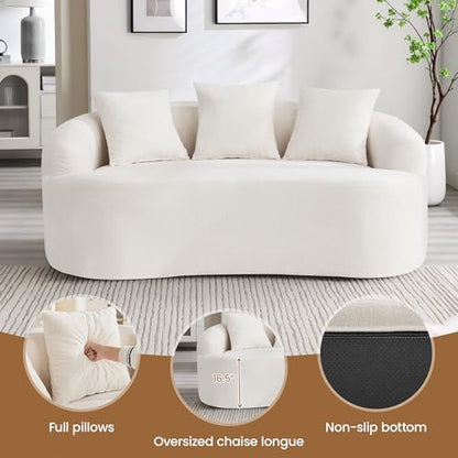 65" Boneless Loveseat Sofa Couch, Modern Comfy Curved Cloud Sofa, Chenille Deep Seat Love Seat Couches for Living Room, No Assembly, Beige - color: Beige, size: Loveseat Sofa