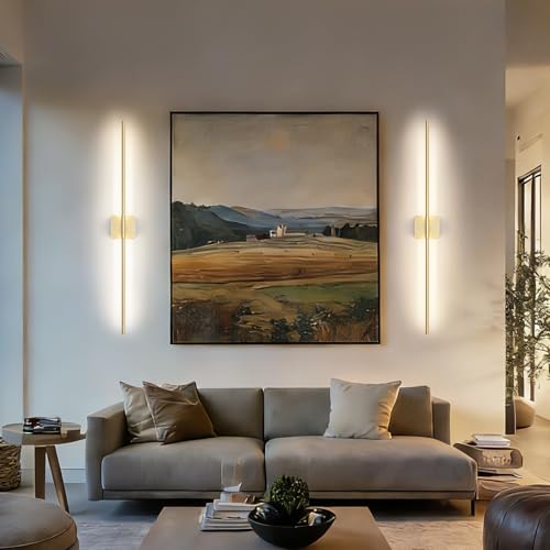 Battery Operated Wall Sconce, 3000K-6000K Dimmable Gold Wall Lights with Remote Control, Timable LED Wireless Wall Sconces, 350° Ratate for Bathroom, Living Room, Hallway 39.4 Inch 1 Pack - color: Gold, size: 39.4in(1 Pack)