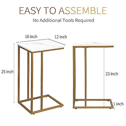 Possile C Shaped End Table Set of 2, Small Side Table for Sofa and Bed, Couch Tables That Slide Under, Snack Side Table for Living Room, Bedroom, White Faux Marble and Gold - color: Gold