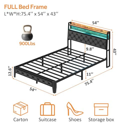 Winkalon Full Bed Frame with Ergonomic Headboard, Platform Bed Frame with RGB Lights, Outlets & Charger, Fast Assembly Bed Full Size, Modern Wood Upholstered Headboard,Gray - size: Full