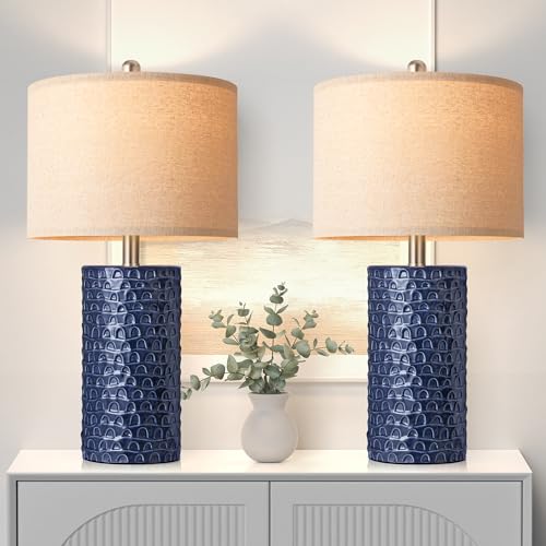 23" Modern Ceramic Table Lamp Set of 2, Table Lamps for Living Room, Rustic Farmhouse Bedside Lamps Nightstand lamp for Bedroom, Desk Lamp for End Table Home Decor Navy Blue - color: Navy Blue