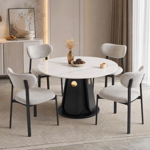 Dining Chairs Set of 4, Modern Upholstered Fabric Kitchen Chairs | Textured Fabric, Curved Back, Upholstered Seat, Metal Frame, Dining Room, Kitchen, Breakfast Nook, Restaurant, Soft Gray - color: Soft Gray, size: Set of 4