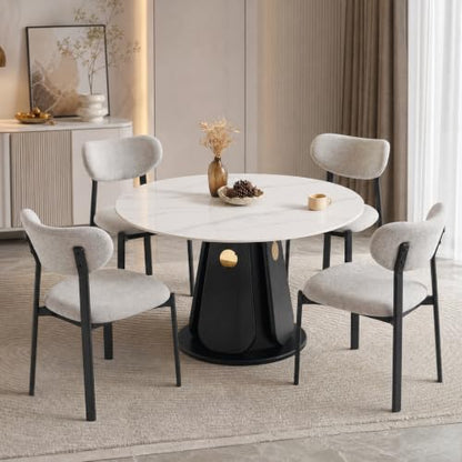 Dining Chairs Set of 4, Modern Upholstered Fabric Kitchen Chairs | Textured Fabric, Curved Back, Upholstered Seat, Metal Frame, Dining Room, Kitchen, Breakfast Nook, Restaurant, Soft Gray - color: Soft Gray, size: Set of 4