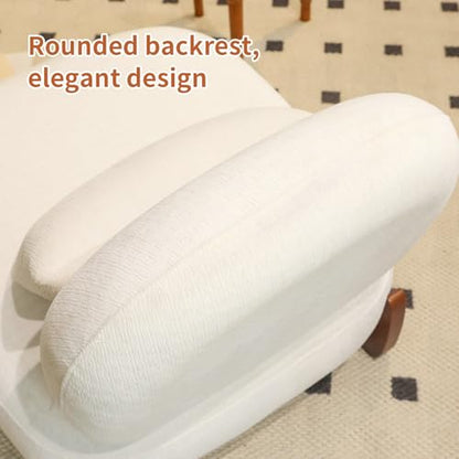 White Velvet Slippers Chair with Solid Wooden Legs, Low Profile Design | Cute Armless Accent Chair with Soft Cushion, Comfy Upholstered Side Chairs for Living Room, Bedroom, Balcony or Reading Room - color: White