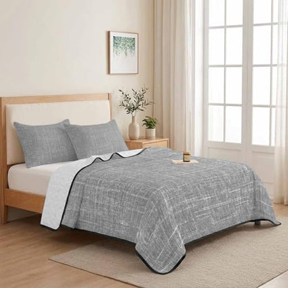 Twin XL Quilt Bedding Set, Minimalist Gray Aesthetic Soft Microfiber Summer Bedspread Coverlet with 2 Pillow Shams for All Season, Retro Linen Textured Breathable Bedding Set for Hot Sleepers - size: Twin XL