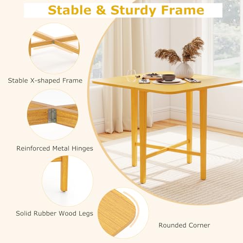 Giantex 36" Folding Dining Table for 2-4, Extendable Drop Leaf Kitchen Table with Solid Rubber Wood Frame, Space-Saving Dinner Table for Small Space, Living Dining Room, Dinette, Natural - color: Natural