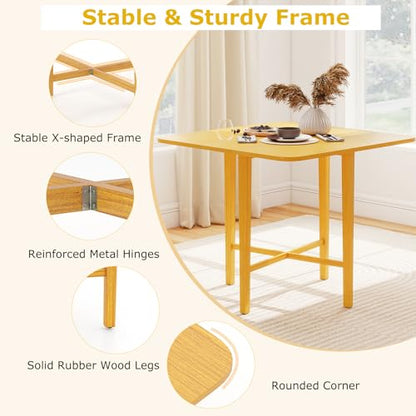 Giantex 36" Folding Dining Table for 2-4, Extendable Drop Leaf Kitchen Table with Solid Rubber Wood Frame, Space-Saving Dinner Table for Small Space, Living Dining Room, Dinette, Natural - color: Natural