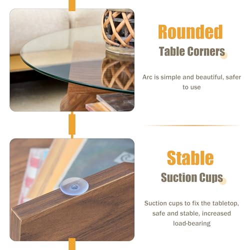 31.5" Round Glass Coffee Table with Tempered Glass Top and MDF Base, Diagonal Fan-Shaped Tray Design Table Leg Simple & Modern Center Table for Living Room Office Apartment Walnut - color: D-5, size: Round