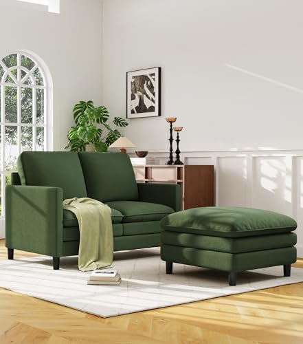 Welzona 3-Layers Cloud L Shaped Couch, 51" Teddy Sofa and Loveseat Set | Comfy Teddy Fabric, Washable Covers, Tool-Free Setup, All-wood Cloud Couches for Living Room, Bedroom, Small Spaces, Green - color: Green, size: cloud loveseat & ottoman