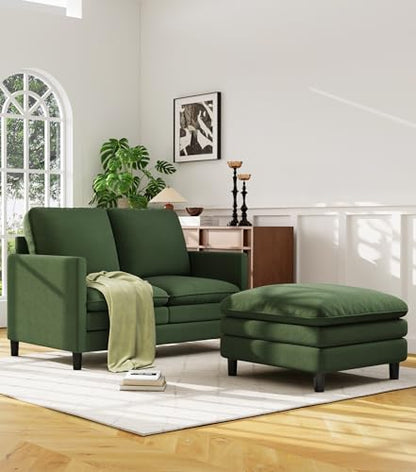 Welzona 3-Layers Cloud L Shaped Couch, 51" Teddy Sofa and Loveseat Set | Comfy Teddy Fabric, Washable Covers, Tool-Free Setup, All-wood Cloud Couches for Living Room, Bedroom, Small Spaces, Green - color: Green, size: cloud loveseat & ottoman