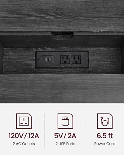 VASAGLE 70.9-Inch Console Table with Outlet and Shelves, Sofa Table with Charging Station, Behind Couch Table Skinny, Entryway Table for Hallway, Living Room, Charcoal Gray and Ink Black ULNT118B22