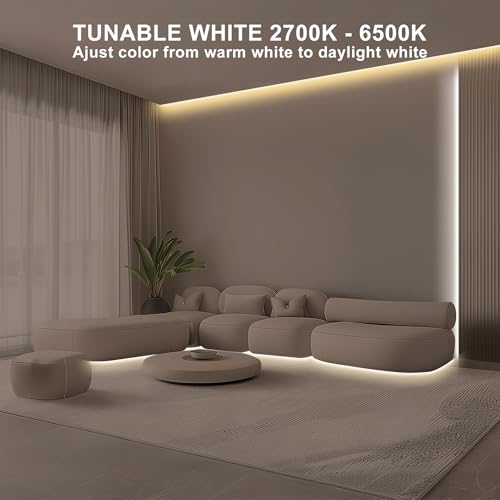 Tatazone 6.56ft Tunable White COB Led Strip Light with RF Remote, CRI93+ Dimmable CCT 2700K-6500K COB Led Tape Lights, Adhesive 3PIN Dual Color Led Light Strip for Bedroom, Kitchen, Cabinet - size: 6.56ft
