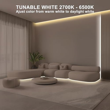 Tatazone 6.56ft Tunable White COB Led Strip Light with RF Remote, CRI93+ Dimmable CCT 2700K-6500K COB Led Tape Lights, Adhesive 3PIN Dual Color Led Light Strip for Bedroom, Kitchen, Cabinet - size: 6.56ft
