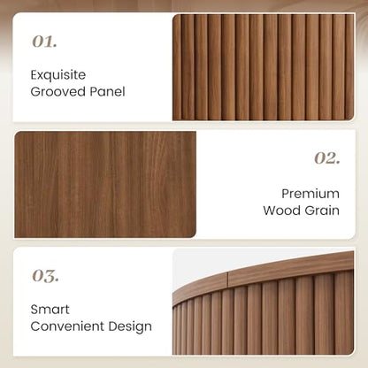 31.5" Round Coffee Table with Lifting Top, Storage for Living Room, Walnut | Fluted Center Table, Mid Century Modern Design for Home Office and Small Space with 4 Hidden Compartments - color: Walnut
