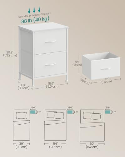 SONGMICS BELLAH Collection - Night Stand with 2 Drawers, Bedside Table, Side End Table, Nightstand for Bedroom, Modern, Cloud White and Snow White ULGS312W01S - color: Cloud White + Snow White, size: 1 Pack
