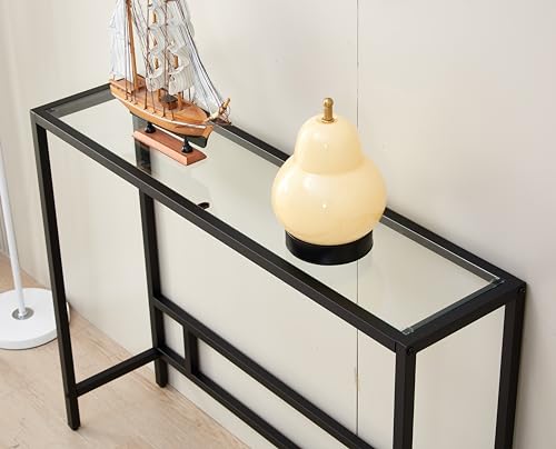 Small Modern Console Table for Entryway, Tempered Glass with Metal Frame Sofa Table for Living Room, Hallway, Office (Single-Layer, Black) - color: Black, style: Single-layer