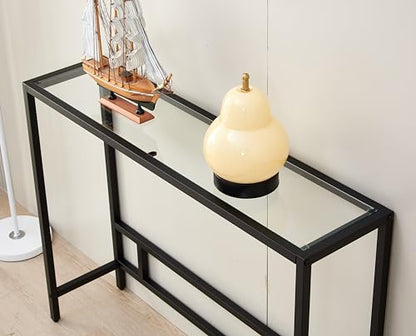 Small Modern Console Table for Entryway, Tempered Glass with Metal Frame Sofa Table for Living Room, Hallway, Office (Single-Layer, Black) - color: Black, style: Single-layer