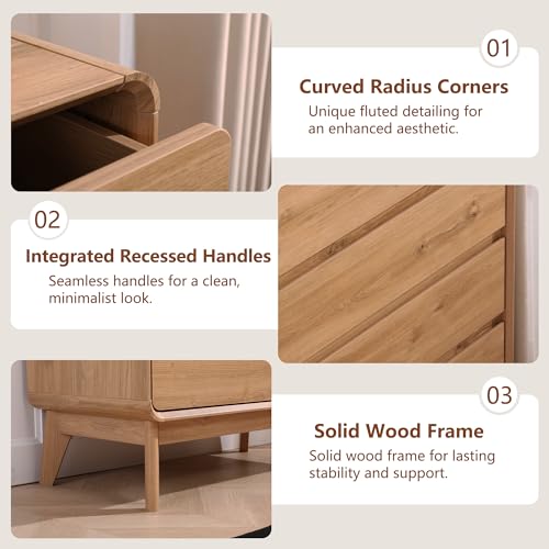 5 Drawers Tall Dresser, 50inch Mid Century Dresser, Nature | Kids Dresser, Tall Nightstand Storage Organizer for for Bedroom, Small Dresser Living Room, Console table for Entryway