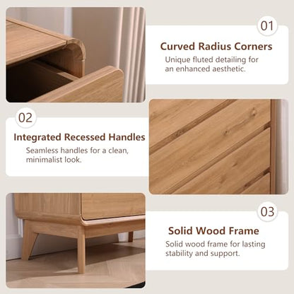 5 Drawers Tall Dresser, 50inch Mid Century Dresser, Nature | Kids Dresser, Tall Nightstand Storage Organizer for for Bedroom, Small Dresser Living Room, Console table for Entryway