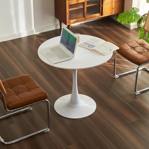 Round Dining Table, 31.5" Circle Tulip Table with Thickened Tabletop & Metal Pedestal, Mid Century Modern Bistro Table for Kitchen, Small Places, Living Room, Cafe (White) - color: Pearl White, size: 31.5"