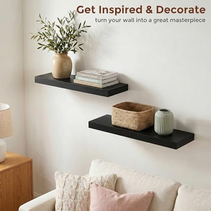 fuqing 20 Inch Floating Shelves, 6.7 Inch Deep Black Wall Shelves Set of 2 | 20'' x 6.7'' x 1.4'' Black Wood Shelves for Bathroom, Living Room, 35LBS, Lightweight, Hardware Included, Waterproof Finish - color: Black, size: 20 Inch