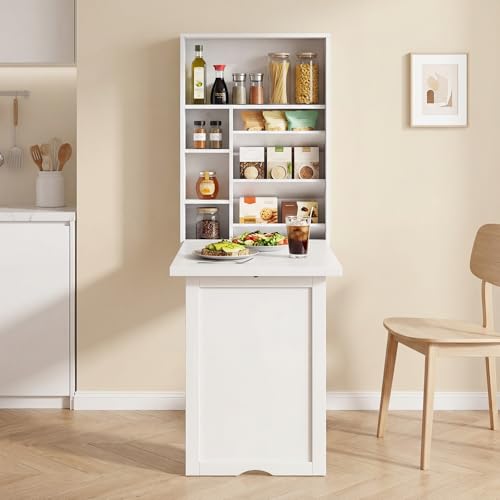 Giantex Wall Mounted Desk, Foldable Convertible Computer Desk with Storage Shelves, Space Saving Fold Out Table, Folding Floating Writing Desk for Small Spaces, Home Office, Bedroom, Apartment (White) - color: White