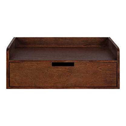 Kate and Laurel Kitt Modern Floating Wall Shelf Side Table with Drawer, 18" x 12" x 6.5", Walnut