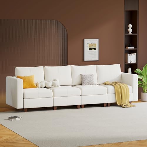 MINCETA Modular Sectional Sofa, Modern Comfy Sofa with Upholstered and Storage Ottoman for Living Room,Bedroom(White, 4 Seat Sofa) - color: White, size: 118.2"W*32.3"D