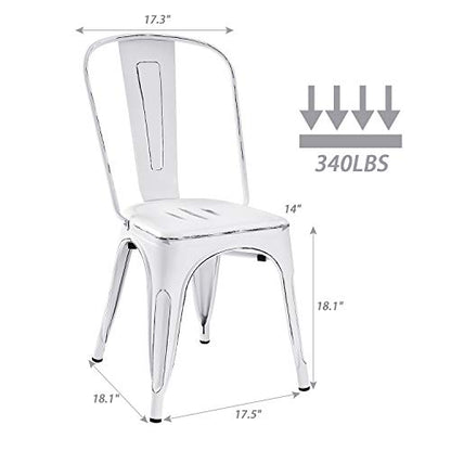 Devoko Metal Indoor-Outdoor Chairs Distressed Style Kitchen Dining Chairs Stackable Side Chair with Back Set of 4 (White) - color: White