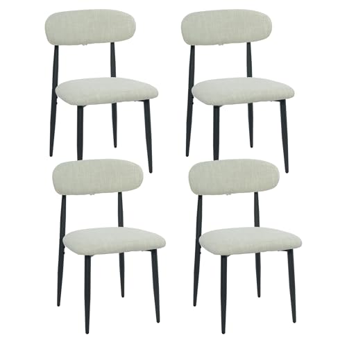 FREKEN Modern Upholstered Dining Chairs Set of 4, Mid-Century Metal Frame Linen Fabric Side Chair for Kitchen Dining Room, 350lbs Capacity, Beige - color: Beige - Black Legs, size: Set of 4