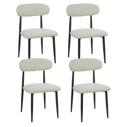 FREKEN Modern Upholstered Dining Chairs Set of 4, Mid-Century Metal Frame Linen Fabric Side Chair for Kitchen Dining Room, 350lbs Capacity, Beige - color: Beige - Black Legs, size: Set of 4