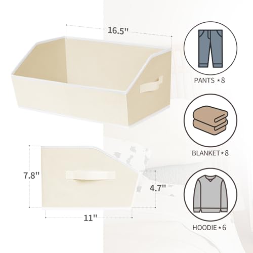 Trapezoid Closet Shelf Organizer - Large Baskets for Organizing, Fabric Storage Box for Shelves, Cube Storage Bins for Clothes, Books, Blankets, 3 Pack, Beige - color: Beige, size: Large -3 Pack