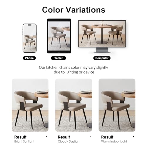 Dining Chairs Set of 2, Modern Upholstered Faux Leather Kitchen Chairs with Curved Back, Easy to Assemble & Clean for Dining Room, Restaurant, Cafe, Warm Gray | Faux Leather Upholstery, Curved Back, Metal Legs, Easy Clean, Dining Room, Breakfast Nook, Res