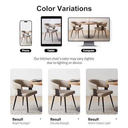 Dining Chairs Set of 2, Modern Upholstered Faux Leather Kitchen Chairs with Curved Back, Easy to Assemble & Clean for Dining Room, Restaurant, Cafe, Warm Gray | Faux Leather Upholstery, Curved Back, Metal Legs, Easy Clean, Dining Room, Breakfast Nook, Res