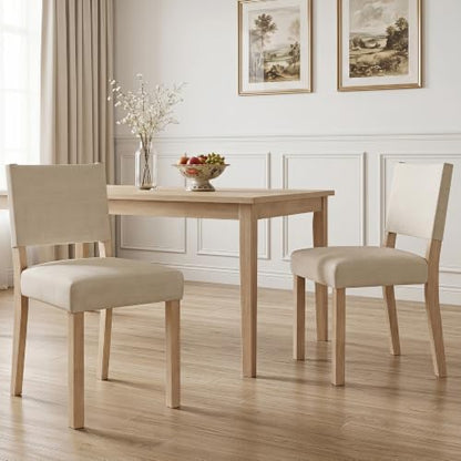 Giantex Set of 2 Upholstered Dining Chairs with Linen Fabric Seat | Kitchen Chairs with Solid Rubber Wood Legs & Backrest, Modern Accent Side Chairs for Living Room, Kitchen, Home Office
