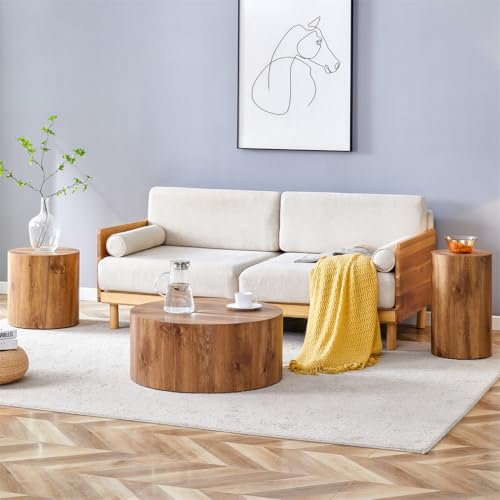 Round Coffee Table Set for 3, Modern Living Room Table Set, Wood Center Table Set, No Assembly Required - Ready to Use - color: 24'' Wood, size: 24'' Coffee Table Set of 3