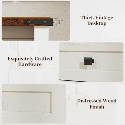 Farmhouse Executive Desk with Charging Station, 45″ Home Office Computer Desk with Drawer & Open Shelf, Writing Desk for Small Space,Antique White - color: Antique White