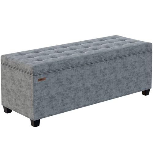 ABHENG Chenille Storage Ottoman Bench with Legs, 43.5”W x 15.7”D x 15.7”H,Metal Frame end of Bed Bench Hold up to 770 LB,Large Storage Chest,Gray UASND621G - color: Chenille-gray, size: 15.7"D x 43"W x 15.7"H