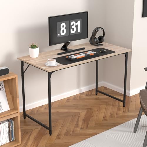 47 Inch Computer Desk with Wood Board and Metal Frame, Modern Simple Style Work Desk with Adjustable Feet, Study Gaming Desk Table for Home Office, Bedroom, Small Spaces - color: Nature