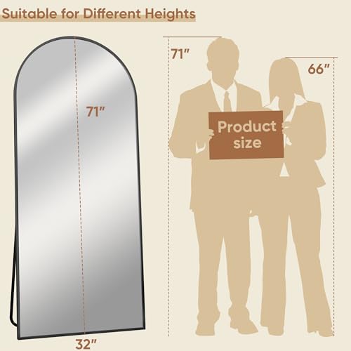 71"x32" Arched Full Length Mirror, Large Floor Mirror, Black | Oversized Aluminum Full Body Mirror, HD Shatterproof Tempered Glass, Lean/Stand/Wall for Living Room,Bedroom, Dressing Room - color: Black, size: 71"L x 32"W