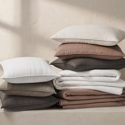 EVERGRACEHOME 100% Cotton Modern Lines Quilt Set King Size, Mushroom Brown | Pre-Washed Soft Cotton, Striped Coverlet Bedspread, 3 Piece Lightweight Bedding Set for All Season, with 2 Pillow Shams - color: Mushroom Brown, size: King (108" X 92")