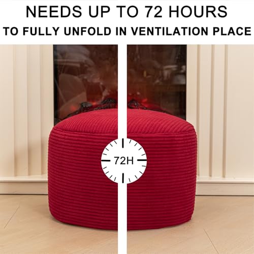 Poofieotto Round Pouf Ottoman, Couch Foot Rest,Burgundy, 20 x 20 x 14 in - color: Burgundy
