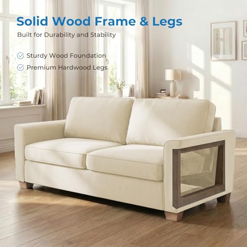 Full Size Pull Out Sleeper Sofa Bed 71" W with Memory Foam Pillows and Mattress, Convertible 2-in-1 Loveseat Sofa Sleeper Couch with Pullout Beds for Living Room Apartment Small Spaces, Beige