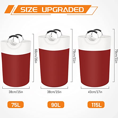 BlissTotes Laundry Basket, Laundry Hamper, Collapsible Laundry Baskets, Dirty Clothes Hamper, Waterproof Laundry Basket with Foam Protected Aluminum Handles for College Dorm, Family 75L (Red) | Collapsible Dirty Clothes Hamper, Foldable Laundry Bag for Do