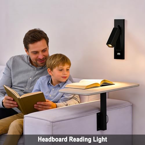 Wall Mounted Reading Light with USB, LED Bedside Reading Light with Switch, Adjustable Recessed Headboard Reading Lights Wall Sconce for Reading, Hardwired Reading Spotlight for Bedroom (Black) - color: Wall light-Black